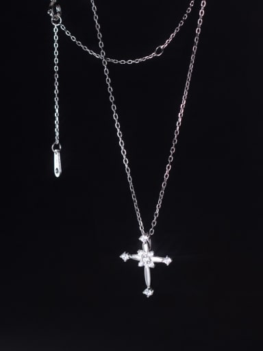 Silver 925 Sterling Silver Cubic Zirconia Cross Minimalist Regligious Necklace