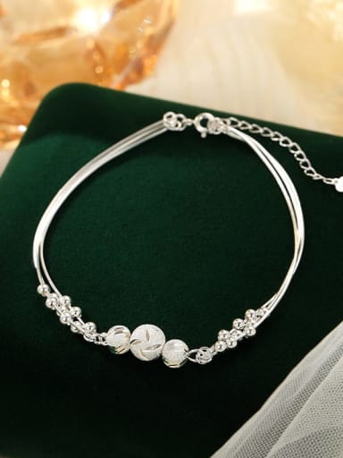 AS041 ? Platinum ? 925 Sterling Silver Minimalist   Bead Anklet
