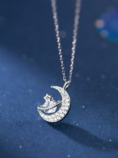 925 Sterling Silver Cubic Zirconia Fashion diamond planet  Necklace