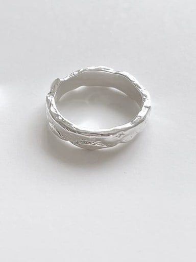 Texture Ring 14 j1552 4.3G 925 Sterling Silver Flower Vintage Black Agate  Band Ring