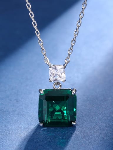 Green nano pendant with chain Bronze Rhinestone Luxury Geometric  Earring and Necklace Set