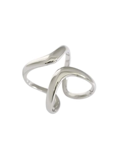 Platinum [14 adjustable] 925 Sterling Silver Minimalist  Irregular lines Band Ring