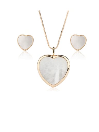Copper  Minimalist Heart  Shell Earring and Necklace Set