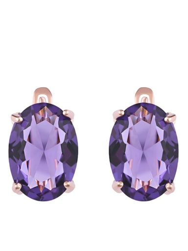 violet Alloy Glass Stone Rosary Bohemia Stud Earring