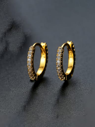 E22120301 18K Brass Cubic Zirconia Geometric Minimalist Huggie Earring