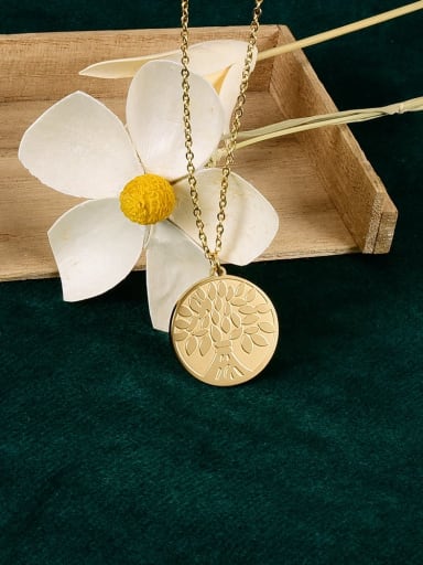 Titanium Coin Flower Minimalist pendant Necklace