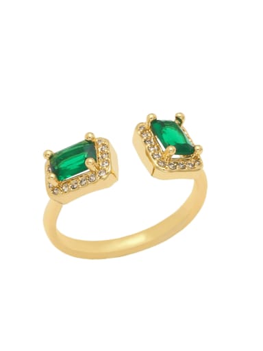 green Brass Glass Stone Geometric Vintage Band Ring