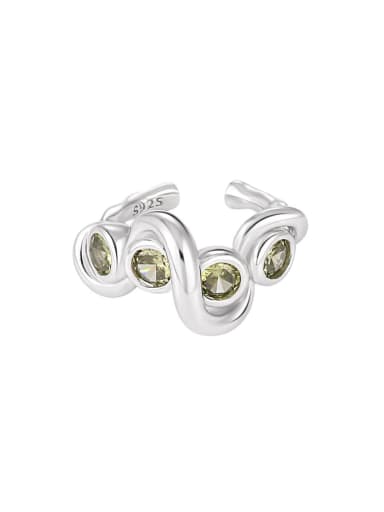 White gold +green stone [single] 925 Sterling Silver Cubic Zirconia Irregular Minimalist Stud Earring