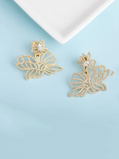 gold Copper Cubic Zirconia Flower Luxury Stud Earring