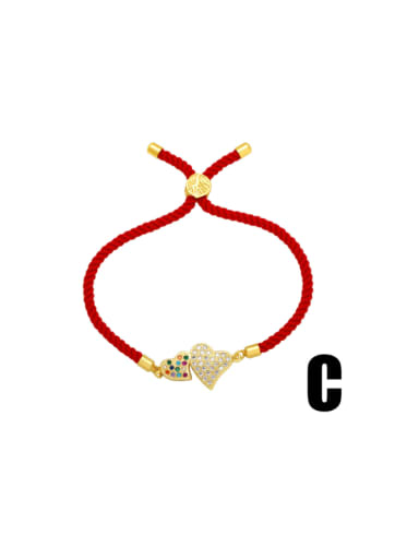 C Brass Cubic Zirconia Heart Cute Handmade Weave Bracelet
