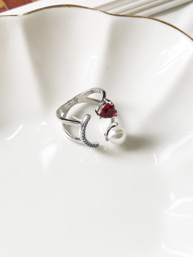 925 Sterling Silver Cubic Zirconia Love Red Diamond Smile  Minimalist Stackable Ring