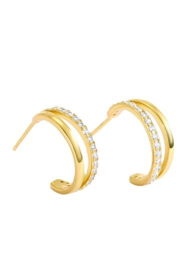 Brass Cubic Zirconia  Minimalist Double Layer C-Shaped  Stud Earring