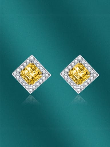 Brass Cubic Zirconia Multi Color Square Minimalist Stud Earring