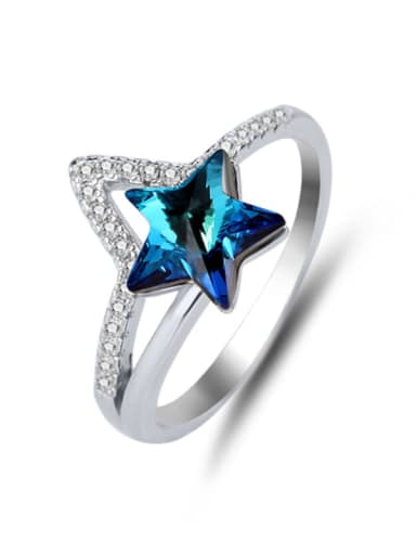 JYJZ 004 (Gradient Blue) 925 Sterling Silver Austrian Crystal Pentagram Classic Band Ring