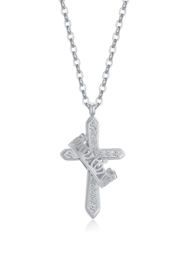 2244 Steel Necklace Steel Color Titanium Steel Cubic Zirconia Cross Minimalist Regligious Necklace