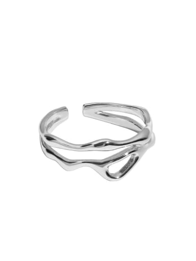 Platinum [13 adjustable] 925 Sterling Silver Irregular Minimalist Stackable Ring