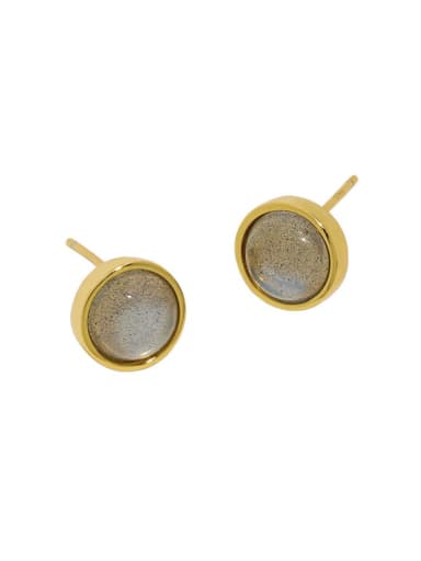 18K gold [with pure Tremella plug] 925 Sterling Silver Natural Stone Geometric Minimalist Stud Earring