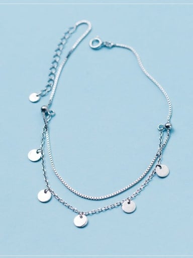 925 Sterling Silver Round Minimalist Double Layer Chain Anklet