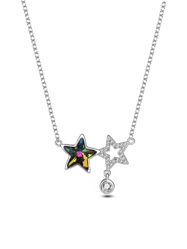 JYXZ 047 (gradient green) 925 Sterling Silver Austrian Crystal Pentagram Classic Necklace