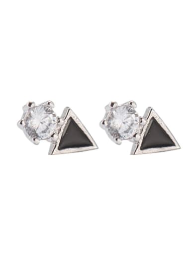 925 Sterling Silver Cubic Zirconia Enamel Triangle Vintage Stud Earring