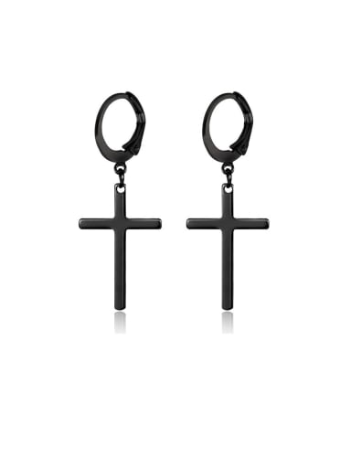 A Pair Of black Colors Titanium  Smooth Cross Minimalist Huggie Earring