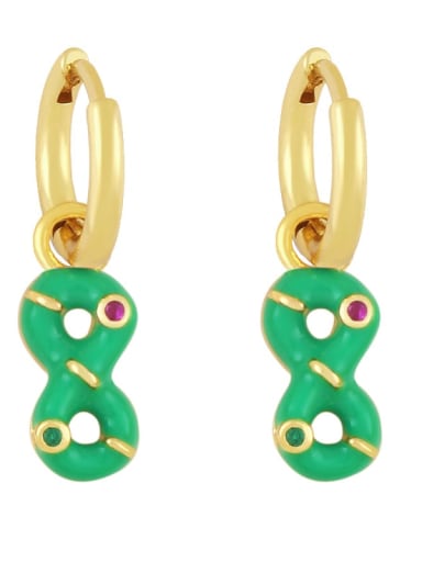 green Brass Rhinestone Enamel Number 8 Trend Huggie Earring