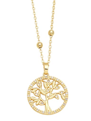 circular Brass Cubic Zirconia Tree Vintage Heart Pendant Necklace