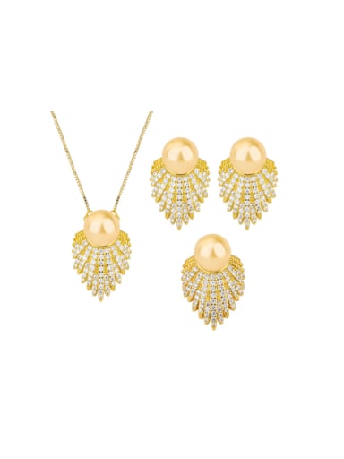 Brass Cubic Zirconia Luxury Irregular  Earring Ring and Necklace Set