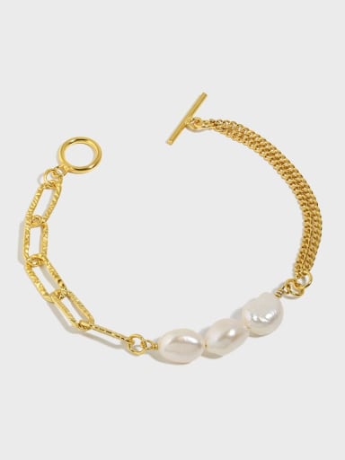 925 Sterling Silver Freshwater Pearl Geometric Minimalist Strand Bracelet