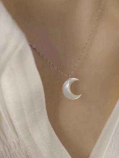 925 Sterling Silver Shell Moon Minimalist Necklace