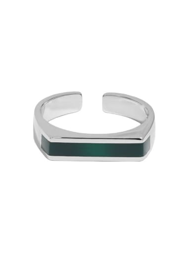 White gold [green] 925 Sterling Silver Enamel Geometric Vintage Band Ring