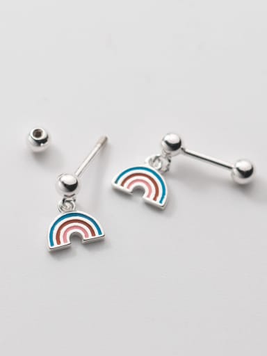 925 Sterling Silver Enamel Rainbow Minimalist Stud Earring