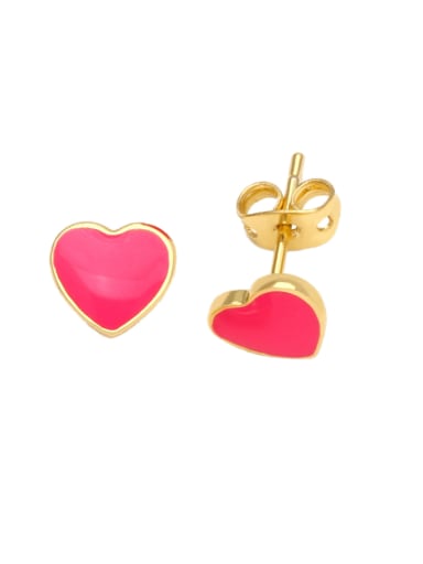 Rose red Brass Enamel Heart Minimalist Stud Earring