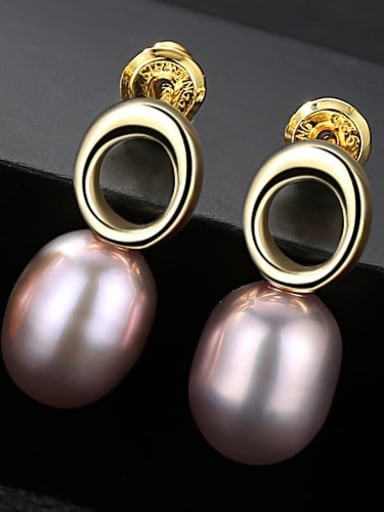 925 Sterling Silver Freshwater Pearl Hollow Round  Minimalist Drop Earring