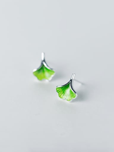 925 Sterling Silver Enamel Leaf Cute Stud Earring