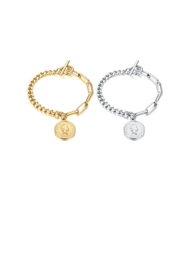 Stainless Steel With White Gold Plated Simplistic Round Pendant Bracelets