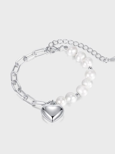 Stainless steel Freshwater Pearl Heart Minimalist Link Bracelet