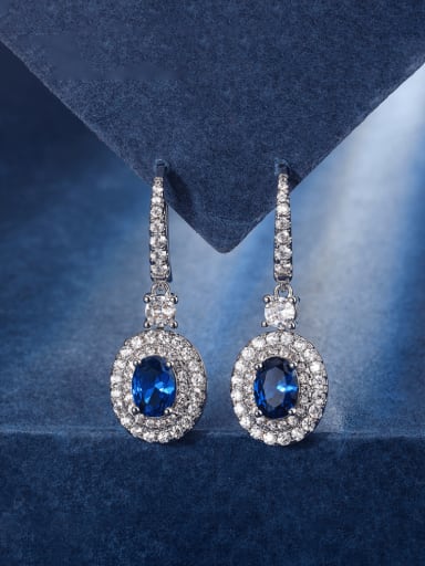 Blue pointed crystal earrings Brass Cubic Zirconia Geometric Luxury Cluster Earring