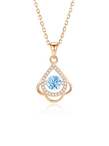 FDTD 036  Rose Gold+blue  Zircon 925 Sterling Silver Moissanite Water Drop Dainty Necklace