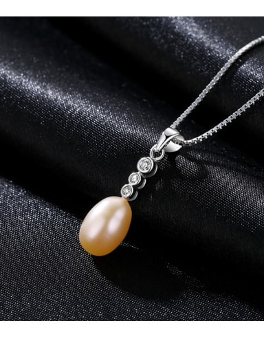 Platinum powder bead 5d09 925 Sterling Silver Freshwater Pearl Oval pendant Trend Lariat Necklace