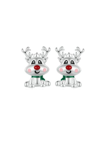 925 Sterling Silver Enamel Deer Cute Stud Earring