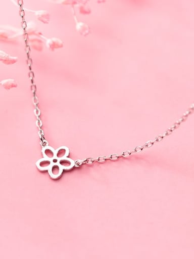 925 Sterling Silver Simple Smooth Hollow Flower Pendant Necklace