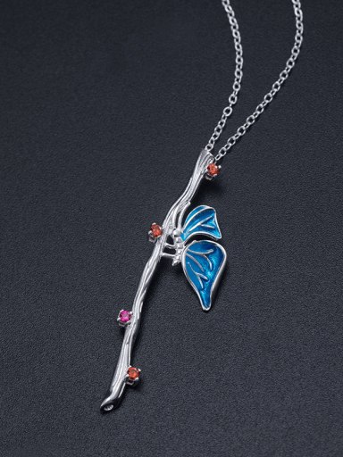 925 Sterling Silver Cubic Zirconia Vintage Butterfly Love Flower Pendant  Necklace