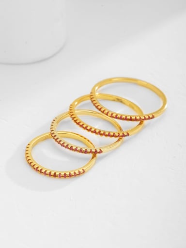 Gold+ Red 925 Sterling Silver Rhinestone Geometric Minimalist Band Ring