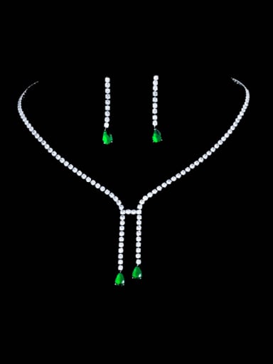 custom Brass Cubic Zirconia Luxury Geometric Tassel  Earring and Necklace Set