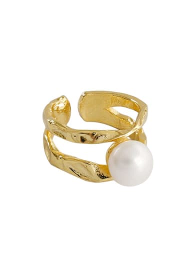 S925 Sterling Silver Irregular Line Double Layer Micro Setting Pearl Free Size Ring