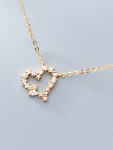 Gold Chain Set 925 Sterling Silver Cubic Zirconia Hollow  Heart Dainty Necklace