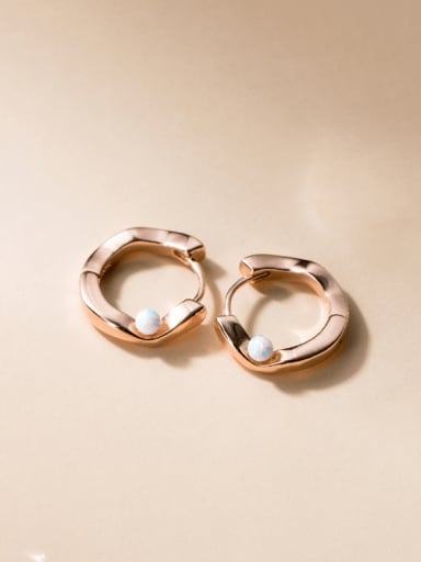 925 Sterling Silver Opal Geometric Minimalist Huggie Earring