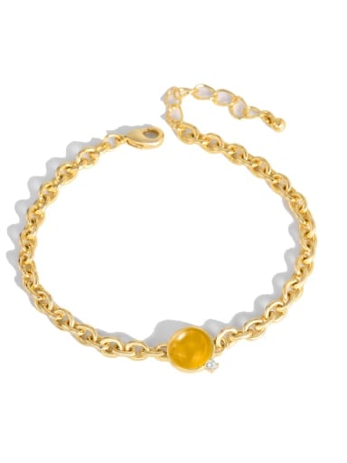 yellow Brass Cats Eye Geometric Minimalist Link Bracelet