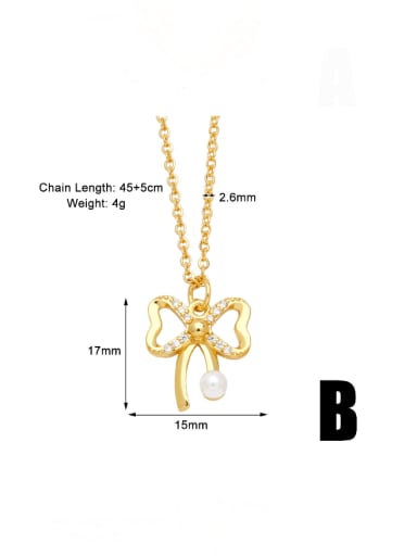 B Brass Cubic Zirconia Bowknot Trend Necklace